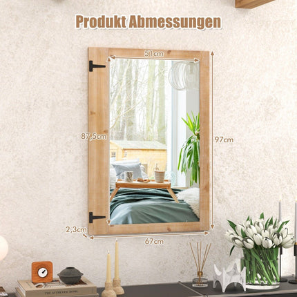 Wandspiegel mit Massivholzrahmen & Metallhaken, 87,5x51 cm