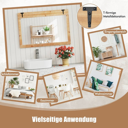 Wandspiegel mit Massivholzrahmen & Metallhaken, 87,5x51 cm