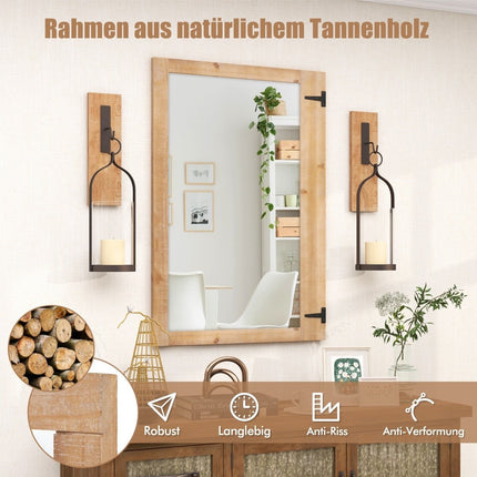 Wandspiegel mit Massivholzrahmen & Metallhaken, 87,5x51 cm