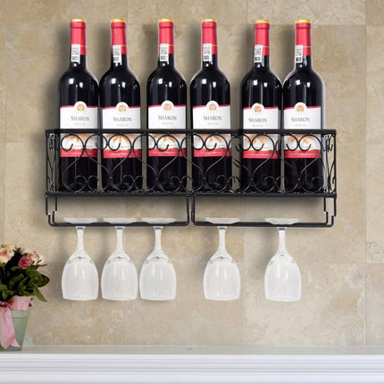 Weinregal aus Metall zur Wandmontage, fasst 6 Flaschen und 6 Gläser
