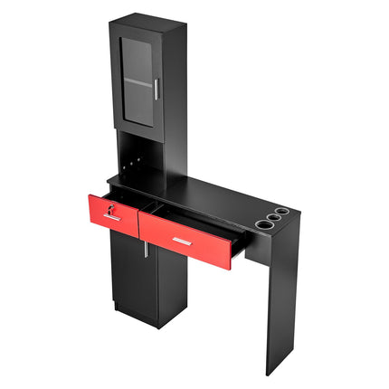 Wall-Mount Salon Station – 3 Cubbies, 2 Drawers, Lockable
