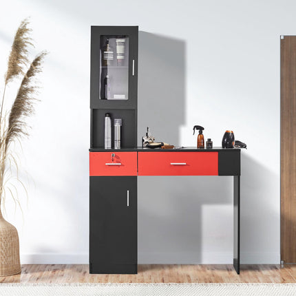Wall-Mount Salon Station – 3 Cubbies, 2 Drawers, Lockable