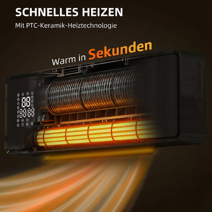 Wall-Mounted 2000W Ceramic Heater with Remote & Timer