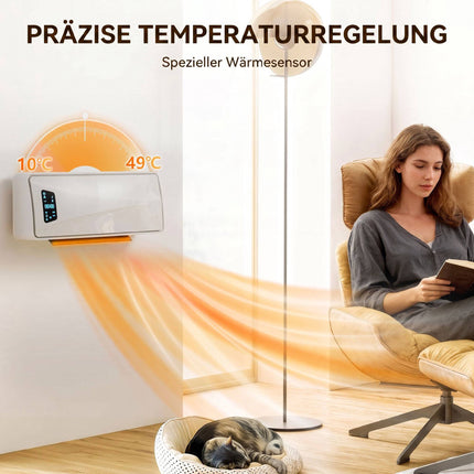 Wall-Mounted 2000W Ceramic Heater with Timer & LED Display