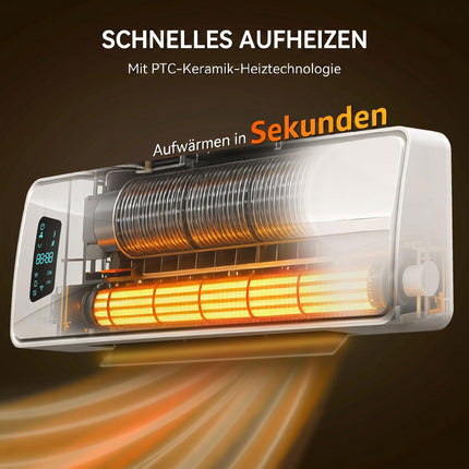 Wall-Mounted 2000W Ceramic Heater with Timer & LED Display