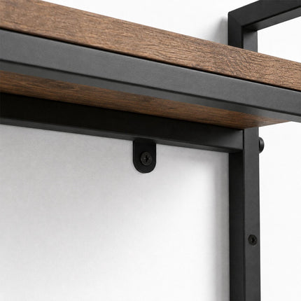 Wall-Mounted 2-Tier Shelf with Towel Rail – Brown
