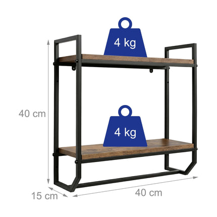 Wall-Mounted 2-Tier Shelf with Towel Rail – Brown