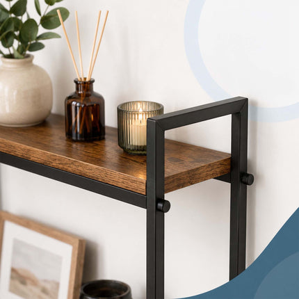 Wall-Mounted 2-Tier Shelf with Towel Rail – Brown