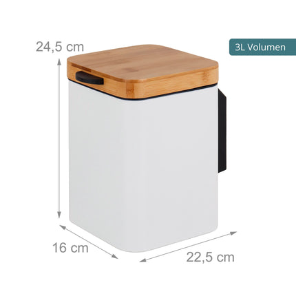 Wall-Mounted 3L Bin, White – Soft-Close Lid