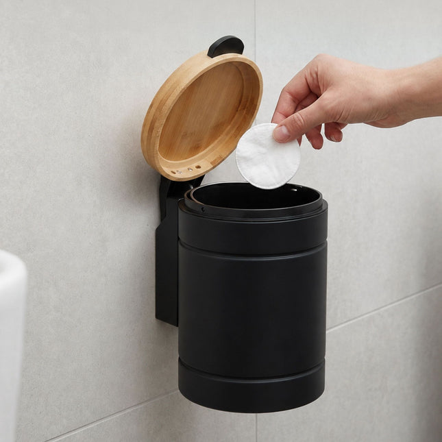 Wall-Mounted 3L Cosmetic Bin, Black – Soft-Close Lid