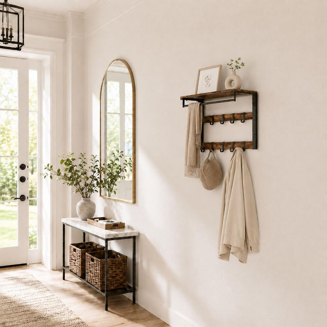 Wall-Mounted 3-in-1 Coat Rack with Shelf, Brown, 80 cm