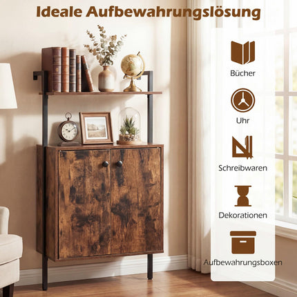 Wandmontiertes 4-stöckiges Bücherregal mit Schrank, Braun