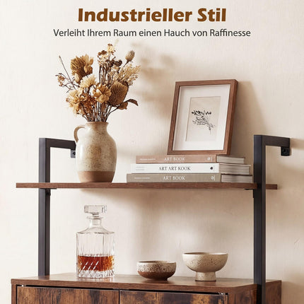 Wandmontiertes 4-stöckiges Bücherregal mit Schrank, Braun