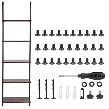 Wall-Mounted 5-Tier Ladder Shelf, Metal Frame, Black