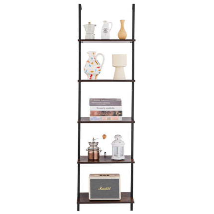 Wall-Mounted 5-Tier Ladder Shelf, Metal Frame, Black