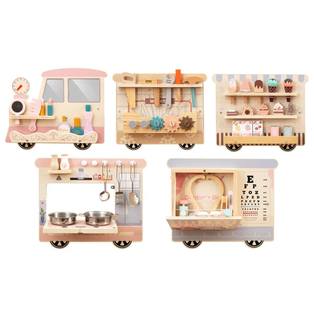 Wandmontiertes 5-in-1-Activity Board für Kinder, 63 Zubehörteile