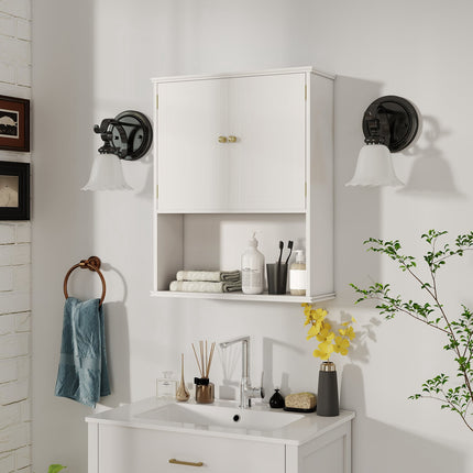 Wall-Mounted Bathroom Cabinet, 2-Door, Adjustable Shelf, White