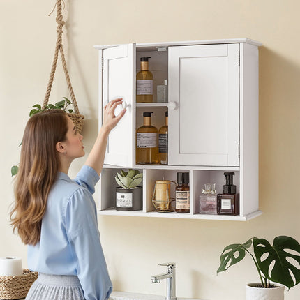 Wall-Mounted Bathroom Cabinet, 2 Doors, Adjustable Shelf, White