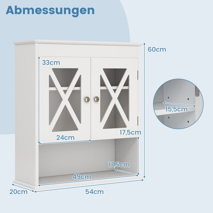 Wandmontierter Badezimmerschrank, verstellbares Regal, weißes MDF