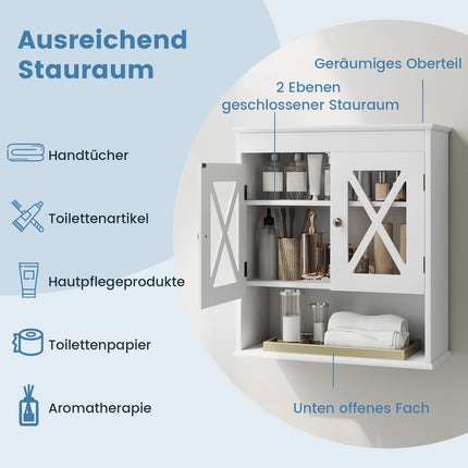 Wandmontierter Badezimmerschrank, verstellbares Regal, weißes MDF