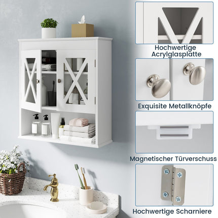Wandmontierter Badezimmerschrank, verstellbares Regal, weißes MDF