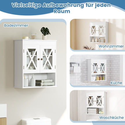 Wandmontierter Badezimmerschrank, verstellbares Regal, weißes MDF