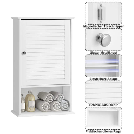 Wall-Mounted Bathroom Cabinet, Adjustable Shelves, White