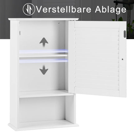 Wall-Mounted Bathroom Cabinet, Adjustable Shelves, White