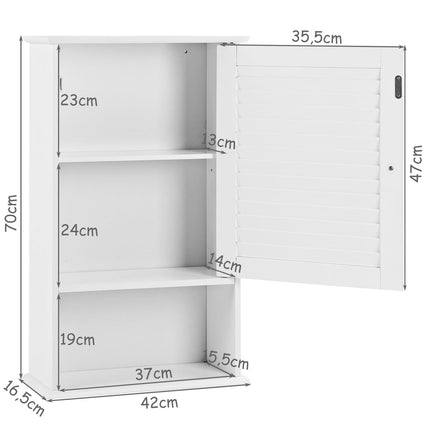 Wall-Mounted Bathroom Cabinet, Adjustable Shelves, White