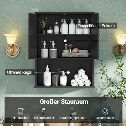 Wall-Mounted Bathroom Cabinet, Black, 2 Doors, Adjustable Shelf