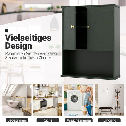Wall-Mounted Bathroom Cabinet, Green, 2 Doors, Adjustable Shelf