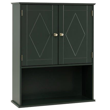 Wall-Mounted Bathroom Cabinet, Green, 2 Doors, Adjustable Shelf