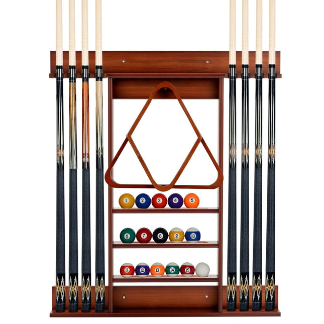 Wandmontierter Billard Queue Halter für 8 Queues, 15 Kugeln