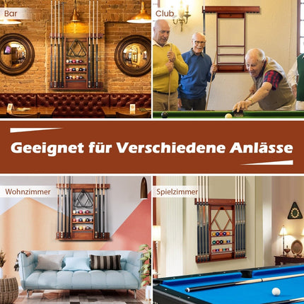 Wall-Mounted Billiard Cue Rack for 8 Cues, 15 Balls