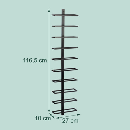 Wandmontiertes Weinregal aus schwarzem Metall, für 10 Flaschen