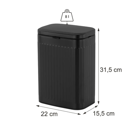 Wall-Mounted Black Waste Bin, 8L Capacity