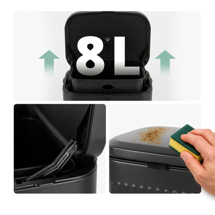 Wall-Mounted Black Waste Bin, 8L Capacity