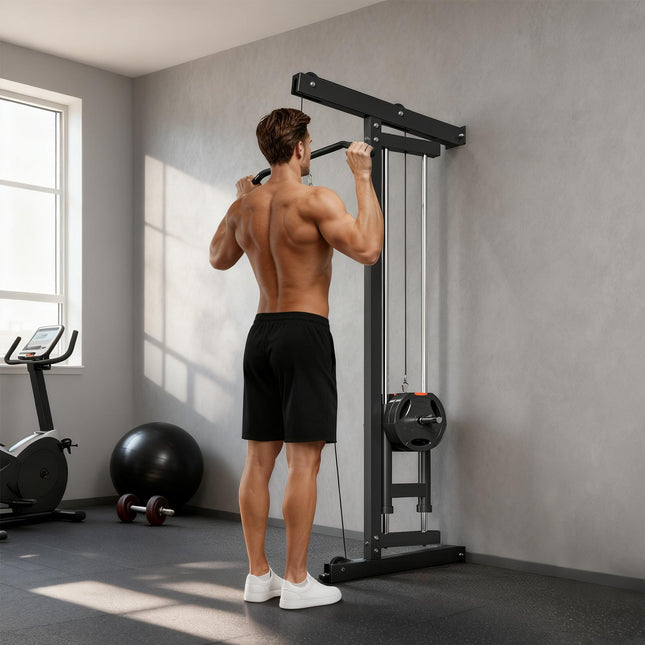 Wall-Mounted Cable Machine, Steel, Black, Home Gym Equipment