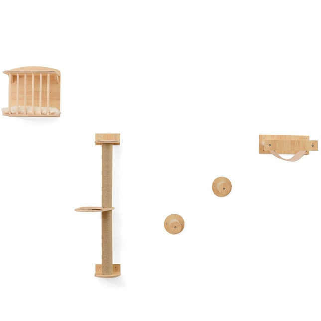 Wandmontiertes Katzenkletterset mit Hängematte & Kratzbaum