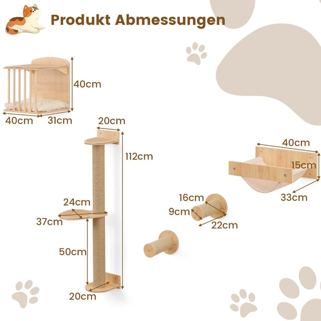 Wandmontiertes Katzenkletterset mit Hängematte & Kratzbaum
