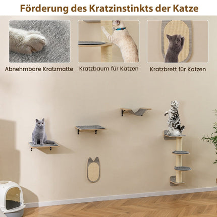 Wandmontiertes Katzen-Kletterset mit Kratzbaum und Hängematte