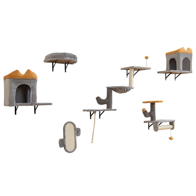 Wandmontiertes Katzenbaum-Set mit Sisal-Kratzstämmen