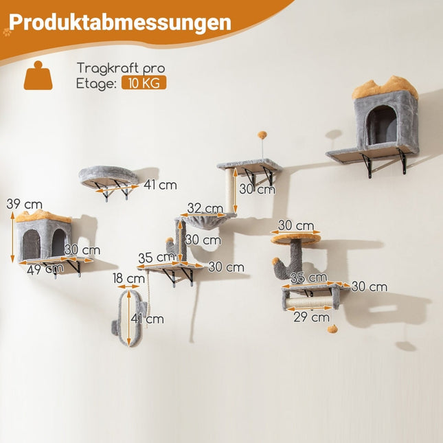 Wandmontiertes Katzenbaum-Set mit Sisal-Kratzstämmen
