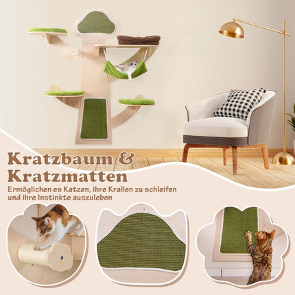 Wall-Mounted Cat Tower with Hammock & Scratching Post