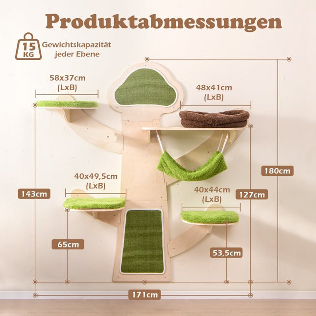Wandmontierter Katzenbaum mit Hängematte und Kratzbaum