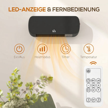 Wall-Mounted Ceramic Heater 2000W with Remote & Timer