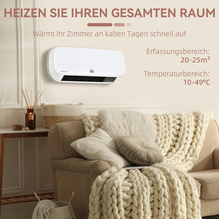 Wall-Mounted Ceramic Heater with Remote, Timer, IPX2