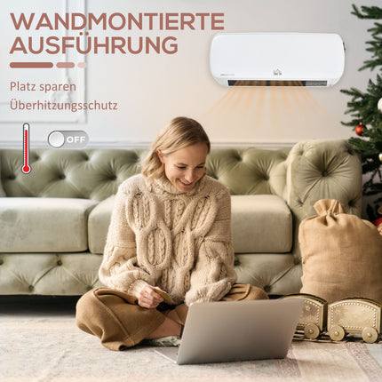 Wall-Mounted Ceramic Heater with Remote, Timer, IPX2