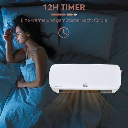 Wall-Mounted Ceramic Heater with Remote, Timer, IPX2