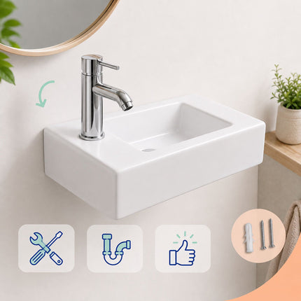 Wall-Mounted Ceramic Washbasin, 37 x 18 cm, White